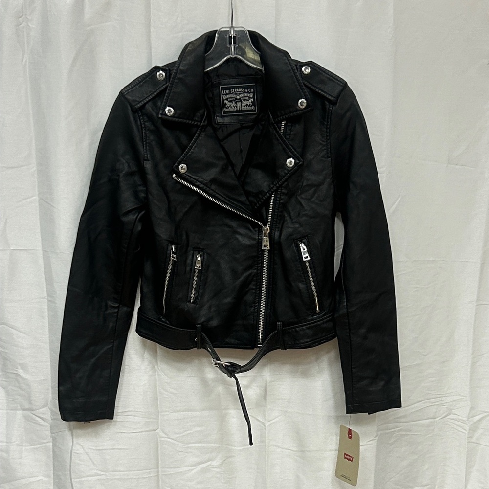 Levi's Black Leather Belted Moto Jacket